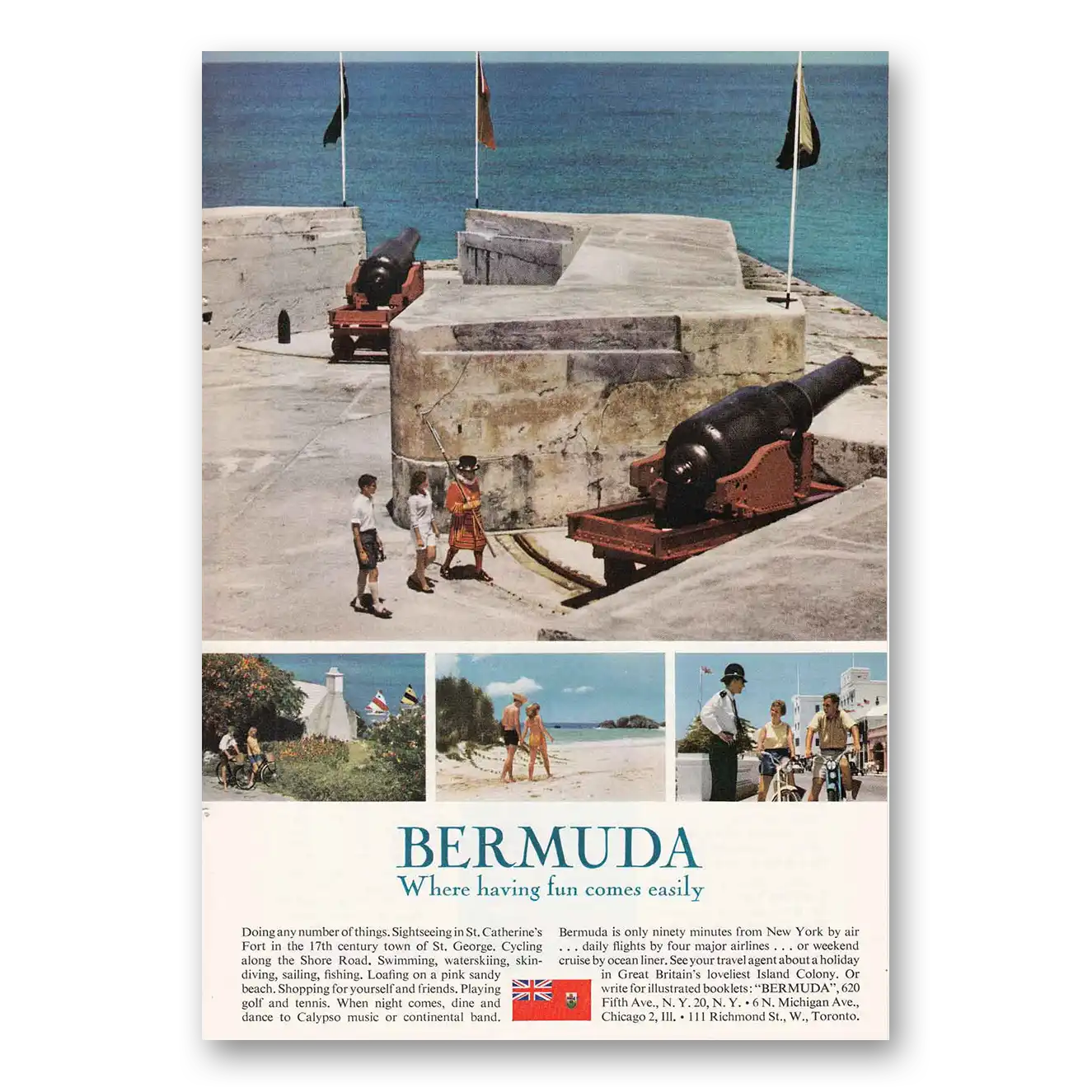 1963 Bermuda Cannons St Catherines Fort Vintage Magazine Print Ad