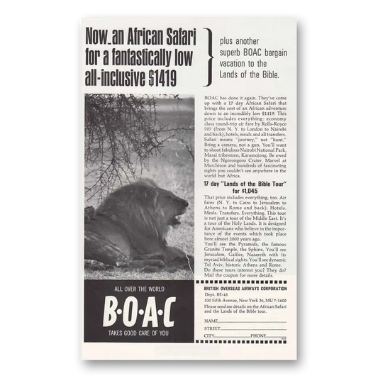 1963 British Airways BOAC African Safari Vintage Magazine Print Ad