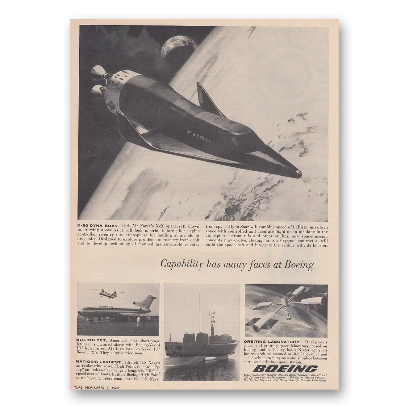 1963 Boeing Capability Has Many Faces Vintage Magazine Print Ad