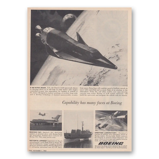 1963 Boeing Capability Has Many Faces Vintage Magazine Print Ad