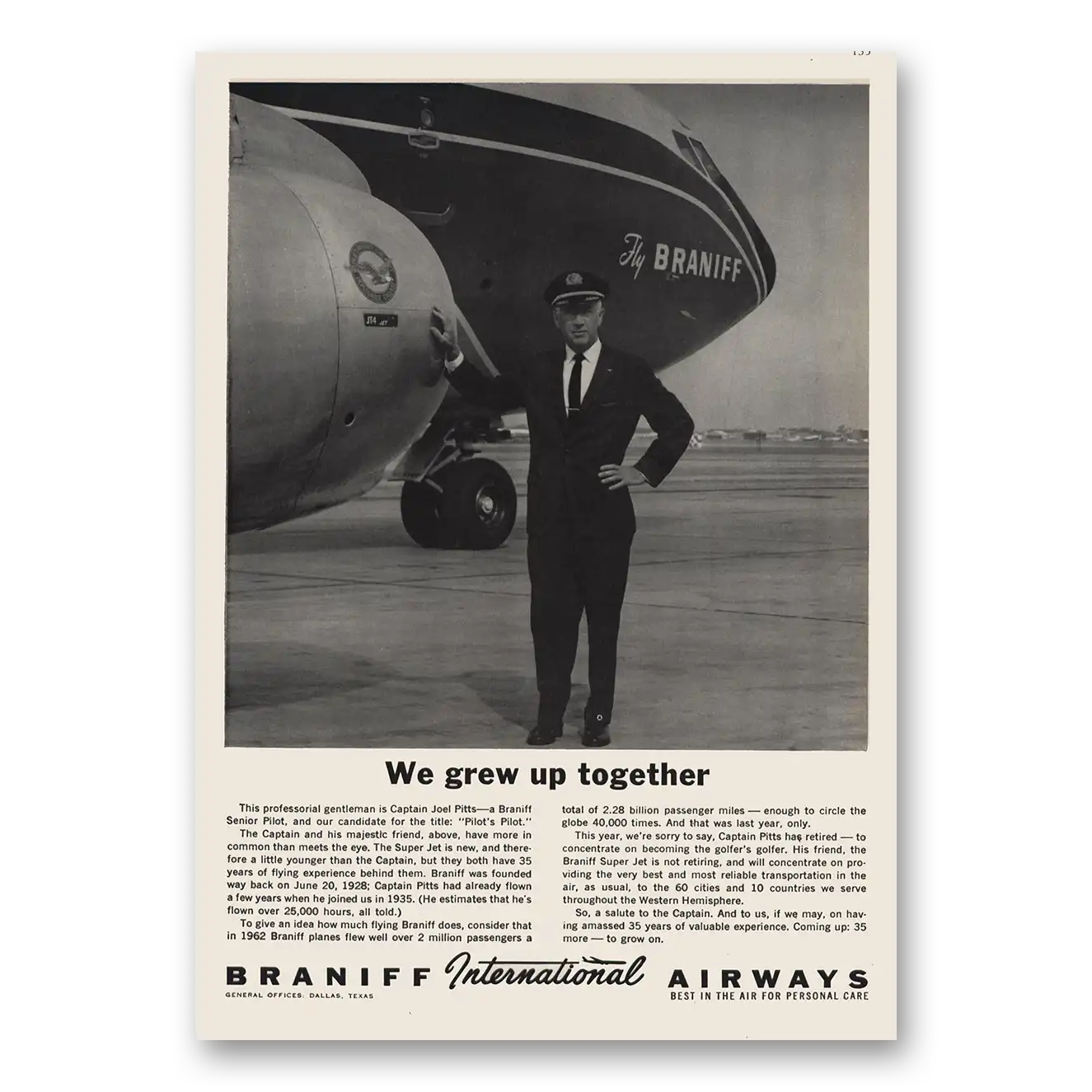 1963 Braniff International Airways We Grew Up Together Vintage Magazine Print Ad