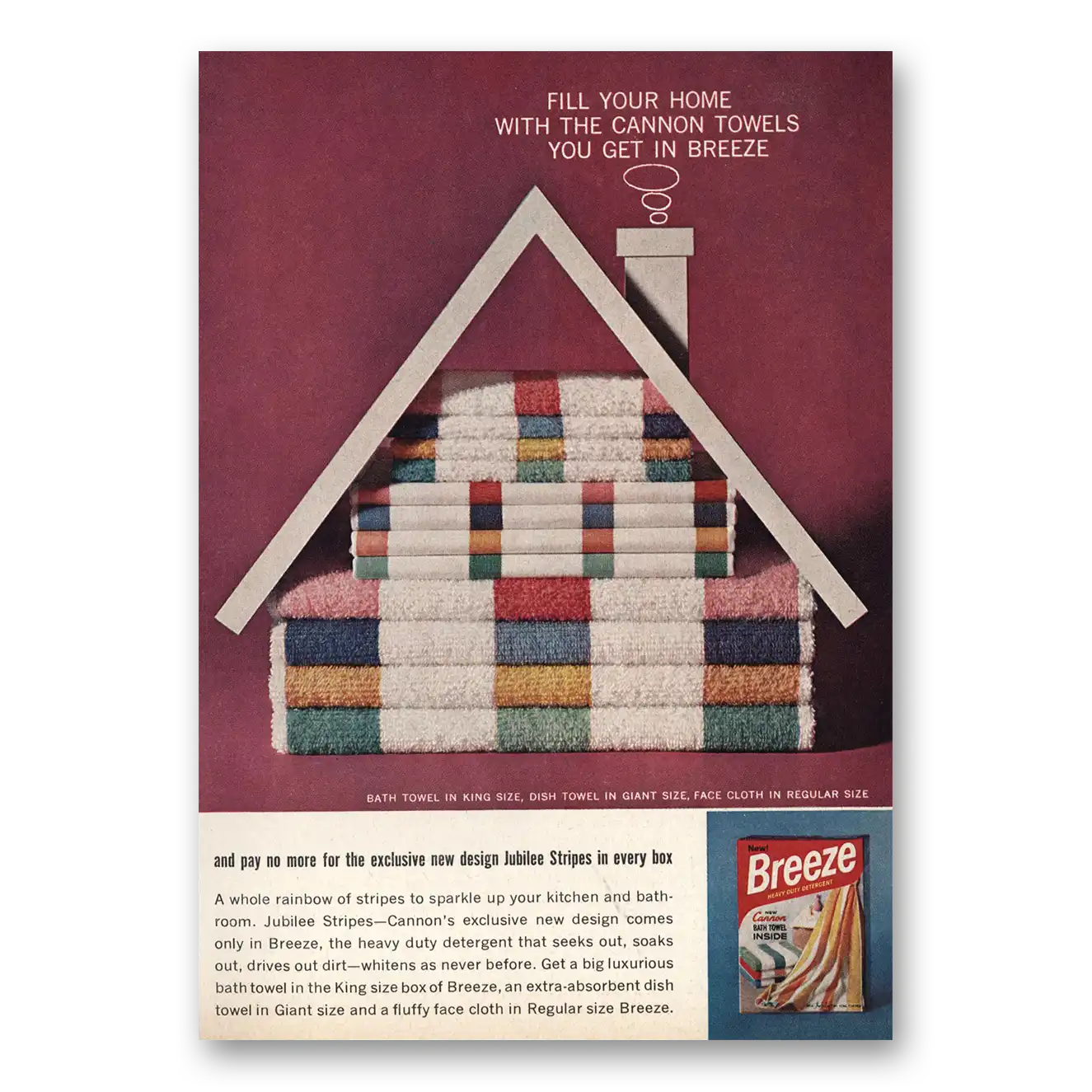 1963 Breeze Detergent Fill Your Home With Cannon Towels Vintage Magazine Print Ad