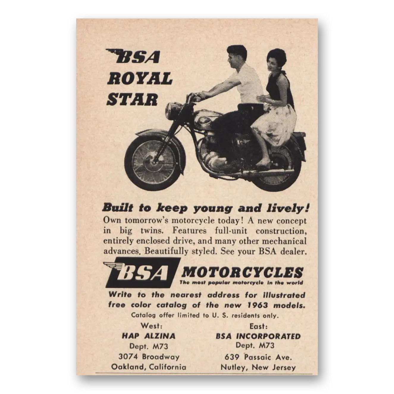 1963 BSA Motorcycles Royal Star Vintage Magazine Print Ad