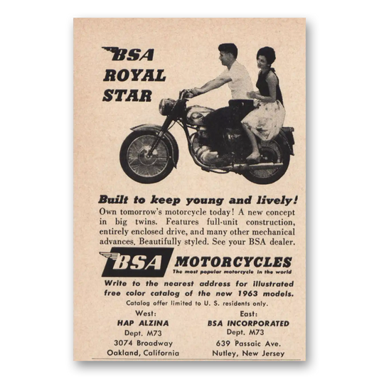 1963 BSA Motorcycles Royal Star Vintage Magazine Print Ad