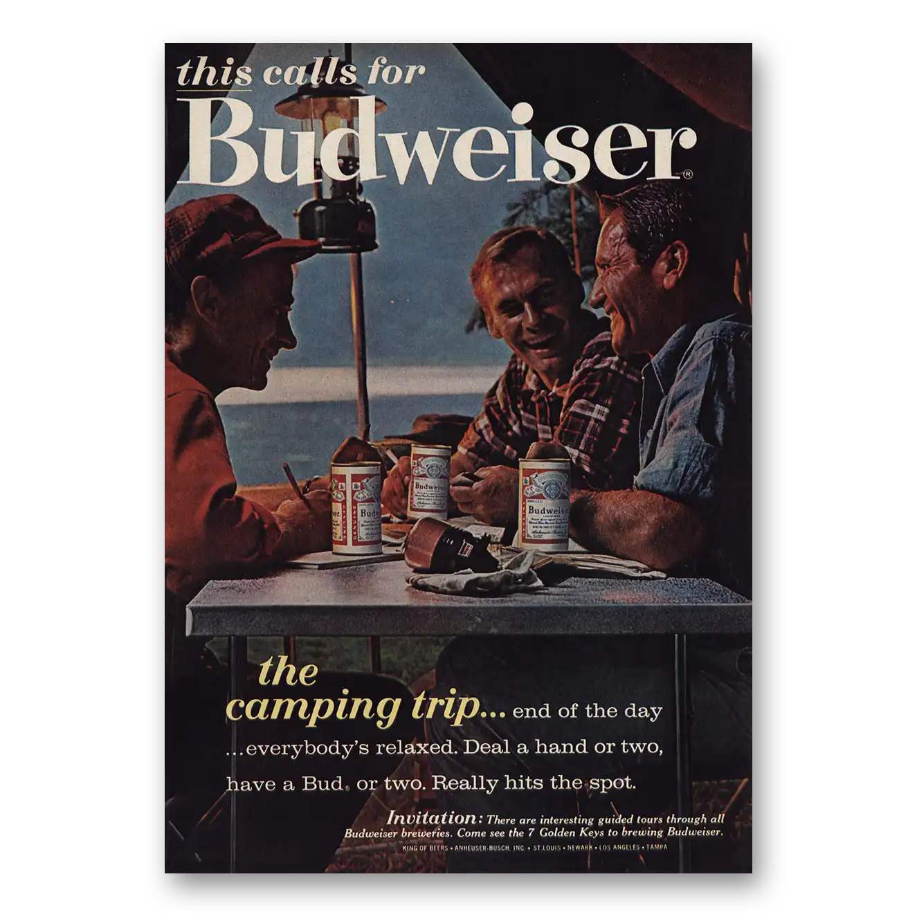 1963 Budweiser Beer Camping Trip Vintage Magazine Print Ad