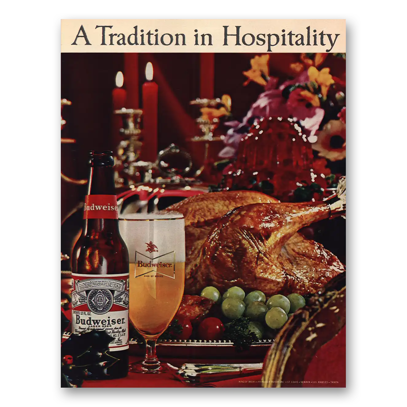 1963 Budweiser Beer Tradition in Hospitality Vintage Magazine Print Ad