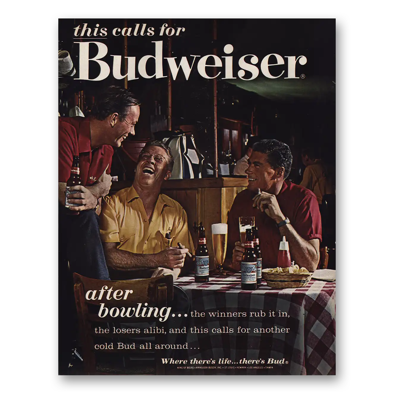 1963 Budweiser Beer After Bowling Vintage Magazine Print Ad