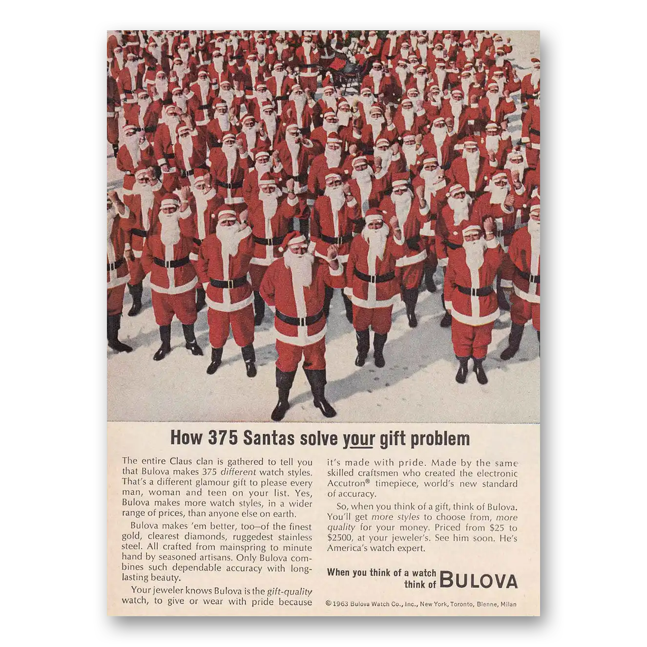 1963 Bulova Watch Santas Solve Gift Problem Vintage Magazine Print Ad