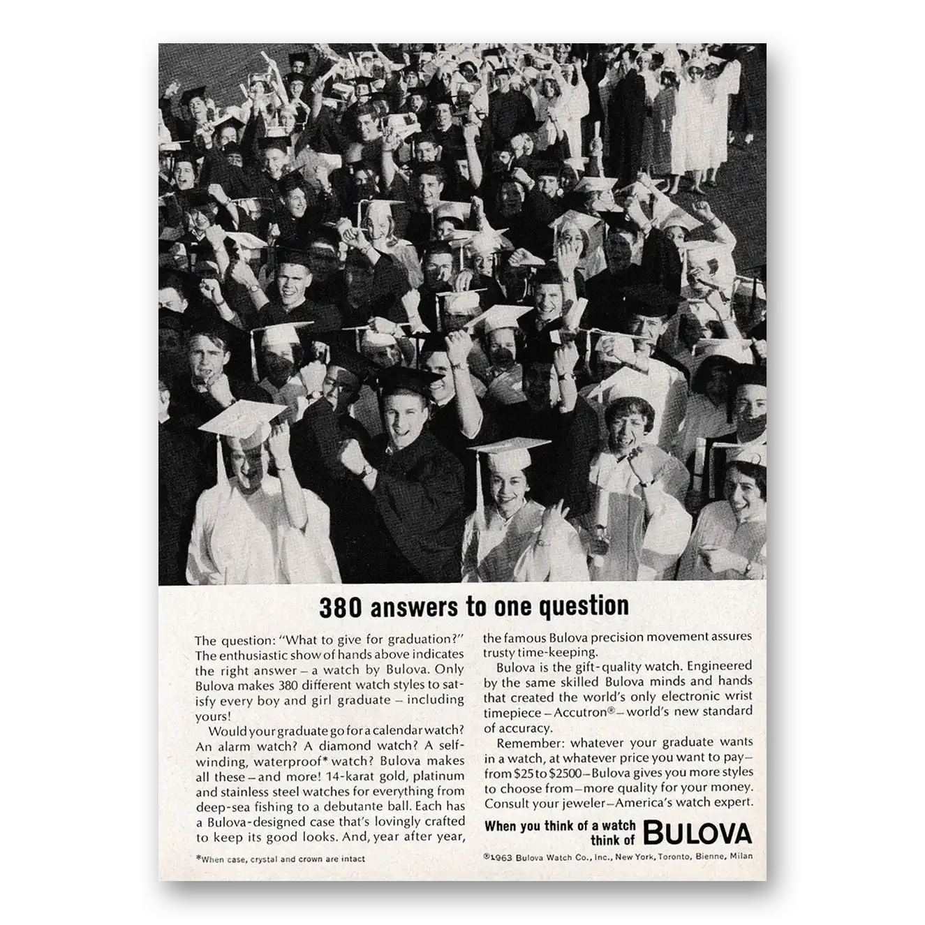 1963 Bulova Watch Answers to One Question Vintage Magazine Print Ad