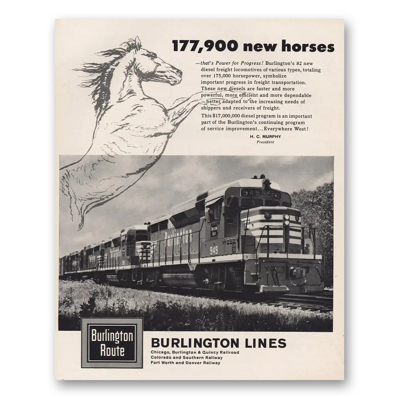 1963 Burlington Route 177900 New Horses Vintage Magazine Print Ad