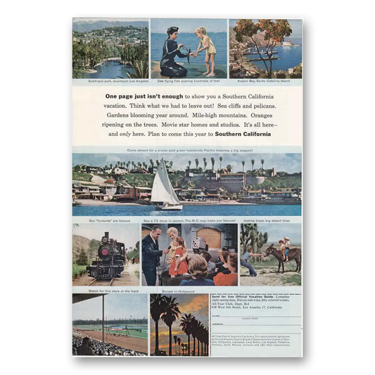 1963 Southern California One Page Just Isnt Enough Vintage Magazine Print Ad