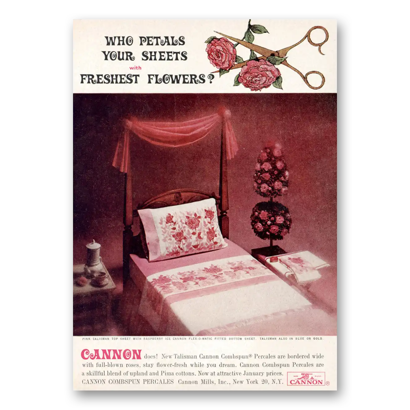 1963 Cannon Percale Sheets Who Petals Your Sheets Vintage Magazine Print Ad