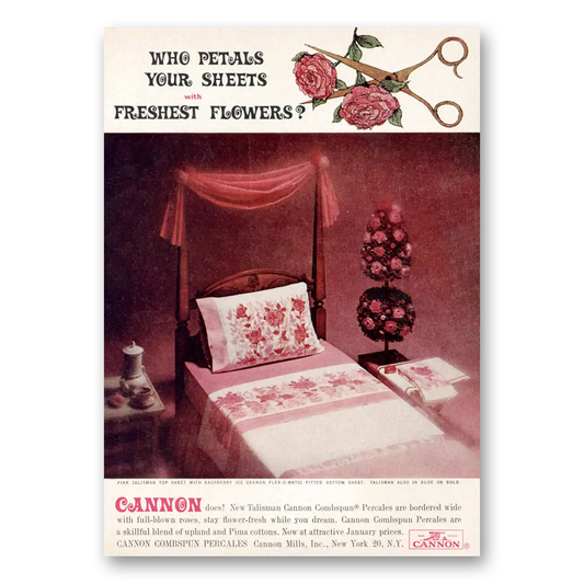 1963 Cannon Percale Sheets Who Petals Your Sheets Vintage Magazine Print Ad