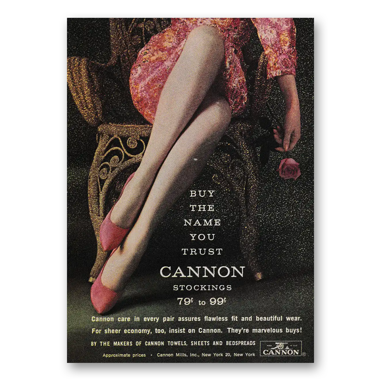 1963 Cannon Stockings Buy the Name You Trust Rose Vintage Magazine Print Ad