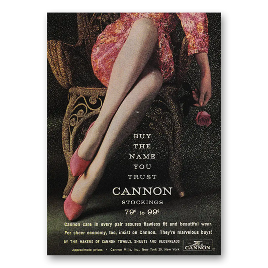 1963 Cannon Stockings Buy the Name You Trust Rose Vintage Magazine Print Ad