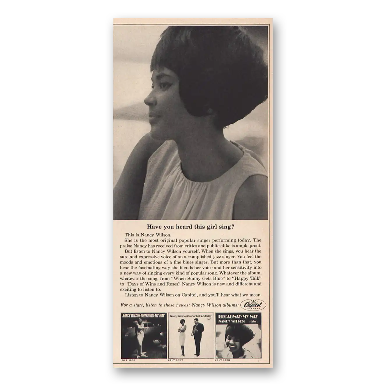 1963 Nancy Wilson Promo Have You Heard This Girl Sing Vintage Magazine Print Ad