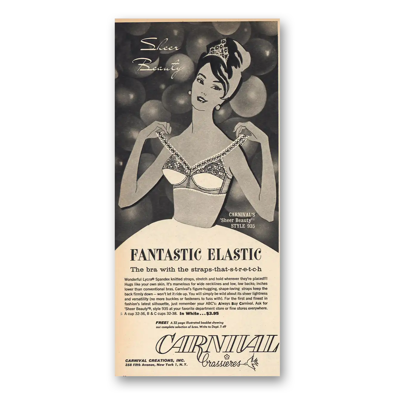 1963 Carnival Brassieres Fantastic Elastic Vintage Magazine Print Ad