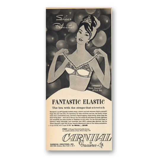 1963 Carnival Brassieres Fantastic Elastic Vintage Magazine Print Ad