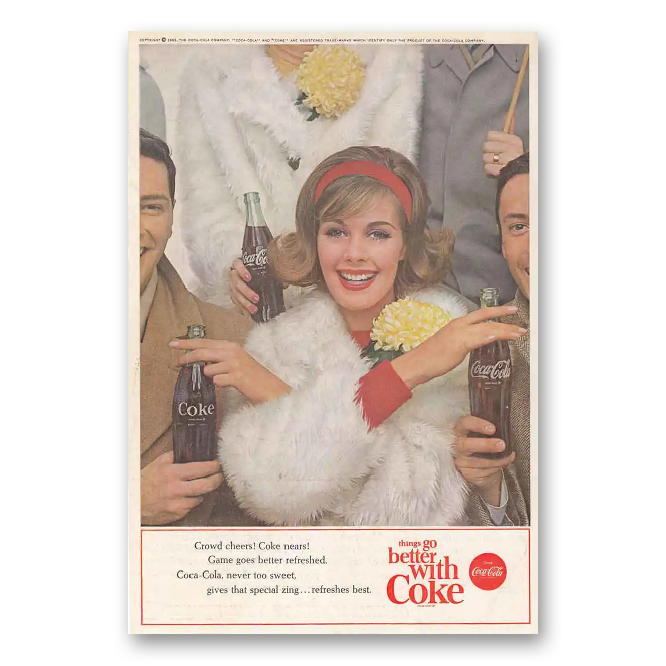 1963 Coca Cola Crowd Cheers Vintage Magazine Print Ad