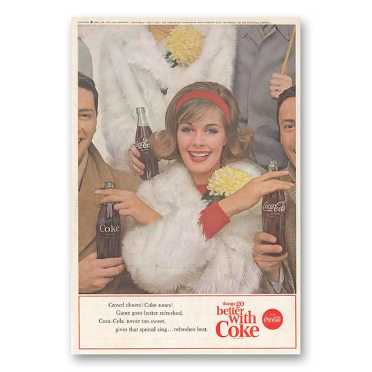 1963 Coca Cola Crowd Cheers Vintage Magazine Print Ad