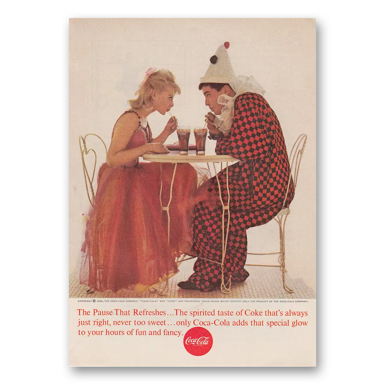 1963 Coca Cola Pause That Refreshes Clown Vintage Magazine Print Ad