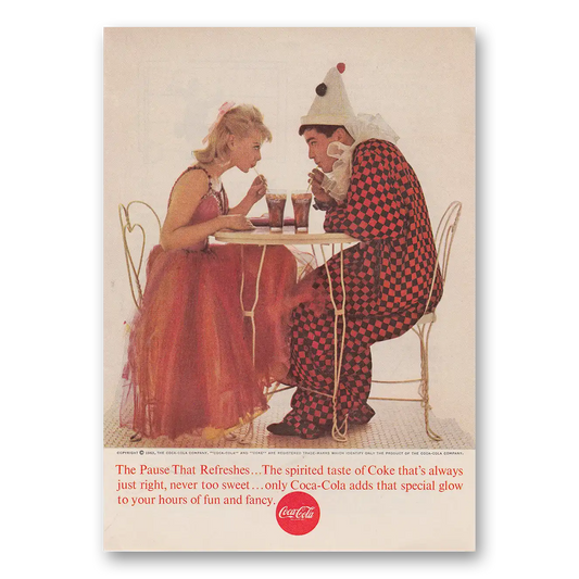 1963 Coca Cola Pause That Refreshes Clown Vintage Magazine Print Ad