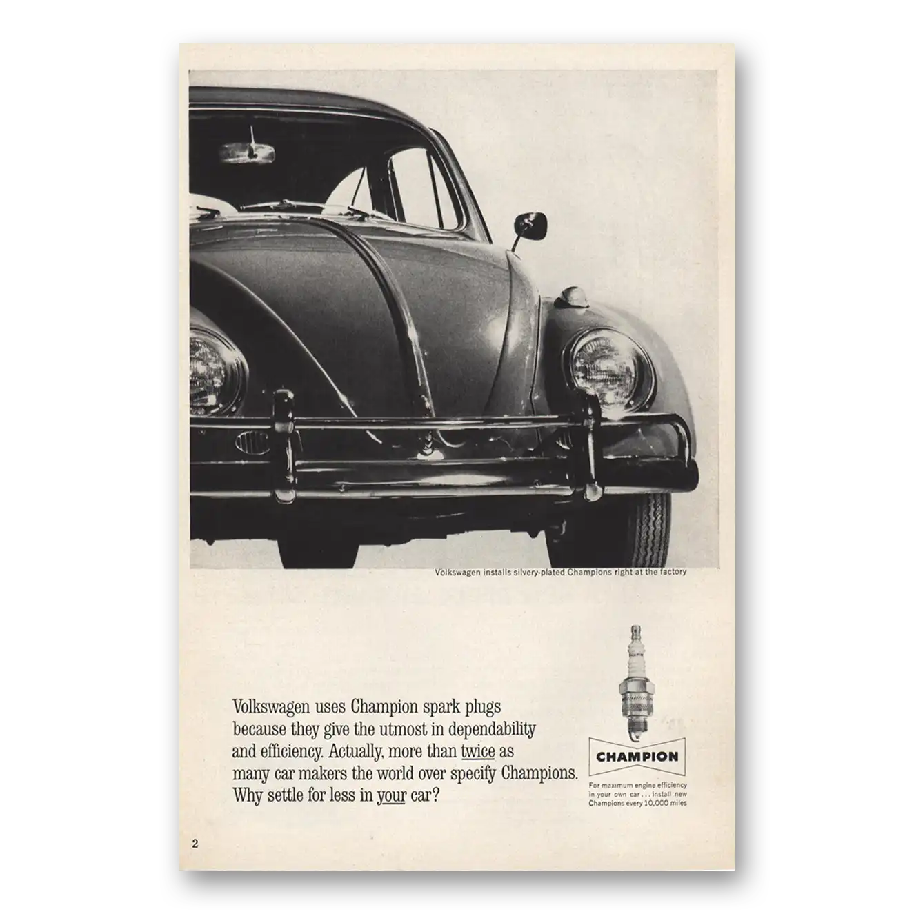 1963 Champion Spark Plugs Volkswagen Vintage Magazine Print Ad