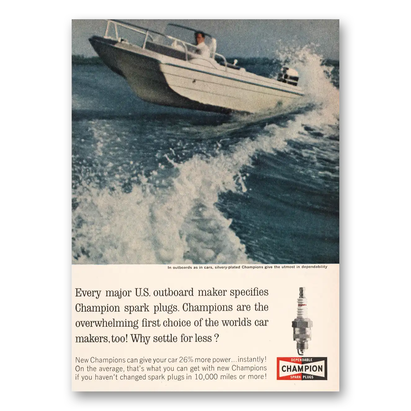 1963 Champion Spark Plugs Every Major US Outboard Maker Vintage Magazine Print Ad