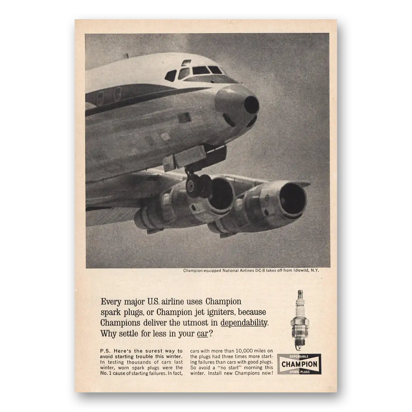 1963 Champion Spark Plugs Every Major US Airline Vintage Magazine Print Ad