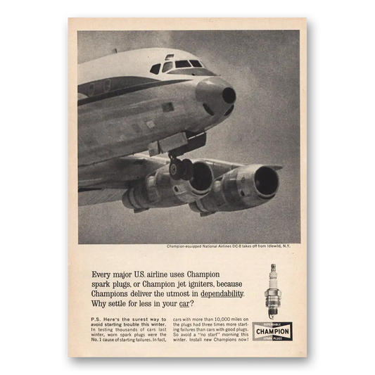 1963 Champion Spark Plugs Every Major US Airline Vintage Magazine Print Ad