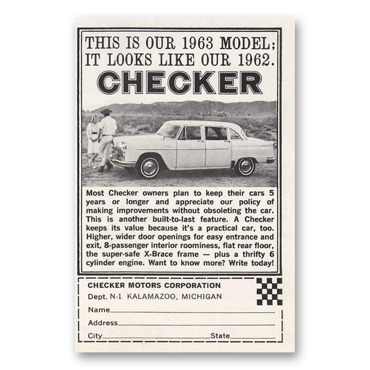 1963 Checker Motors Model Looks Like Vintage Magazine Print Ad