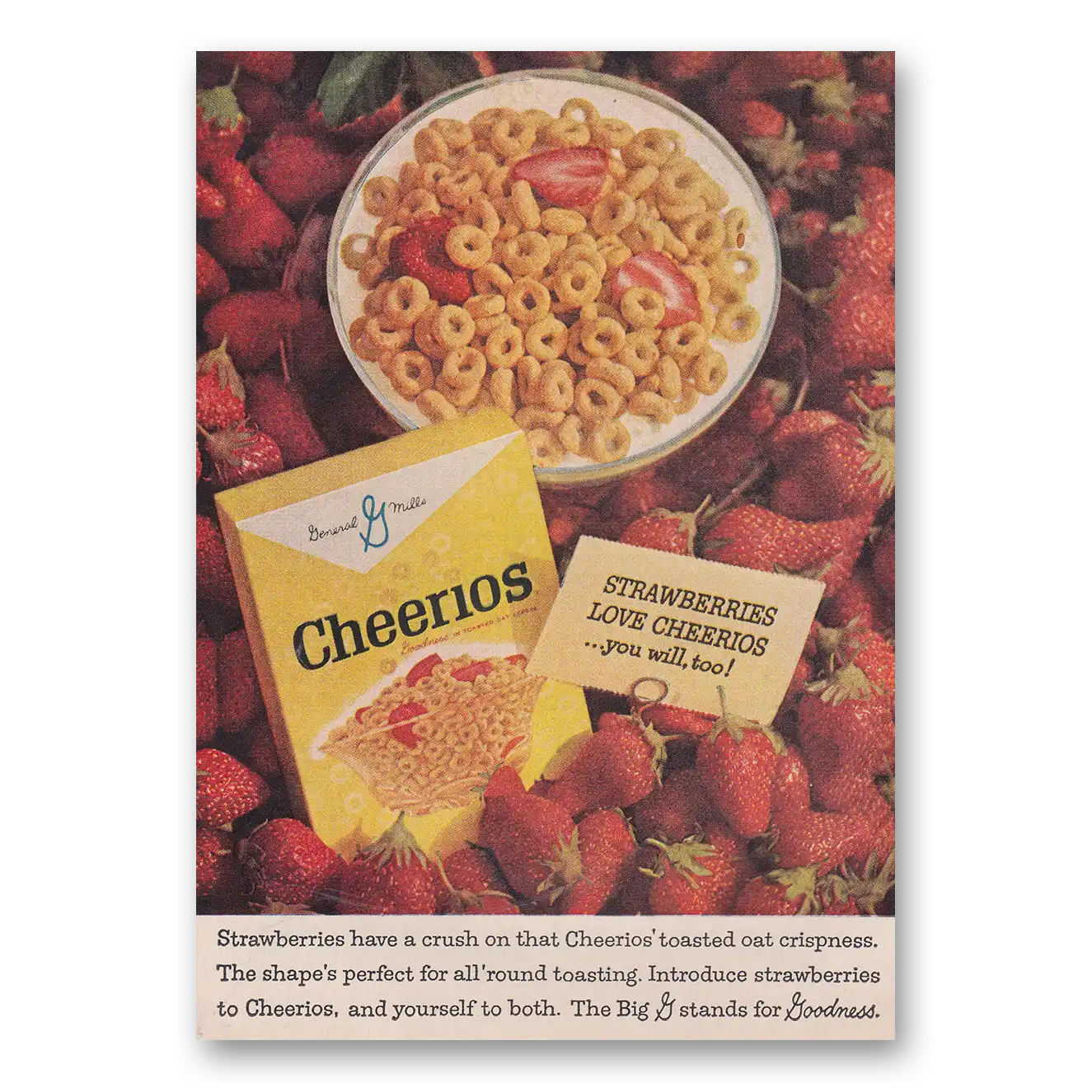 1963 Cheerios Cereal Strawberries Love Cheerios Vintage Magazine Print Ad