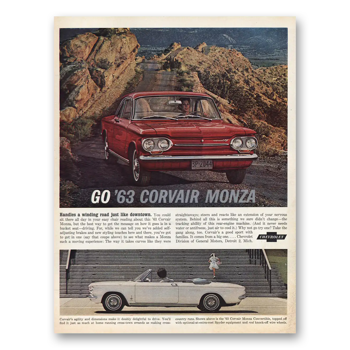 1962 Chevrolet Corvair Winding Road Just Like Downtown Vintage Magazine Print Ad