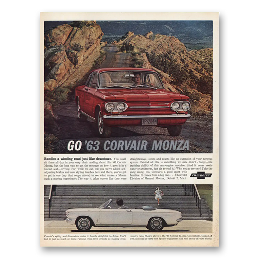 1962 Chevrolet Corvair Winding Road Just Like Downtown Vintage Magazine Print Ad