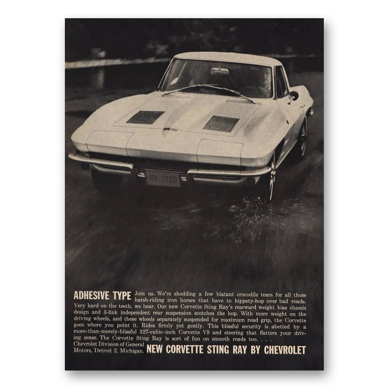 1963 Chevrolet Corvette Sting Ray Adhesive Type Vintage Magazine Print Ad