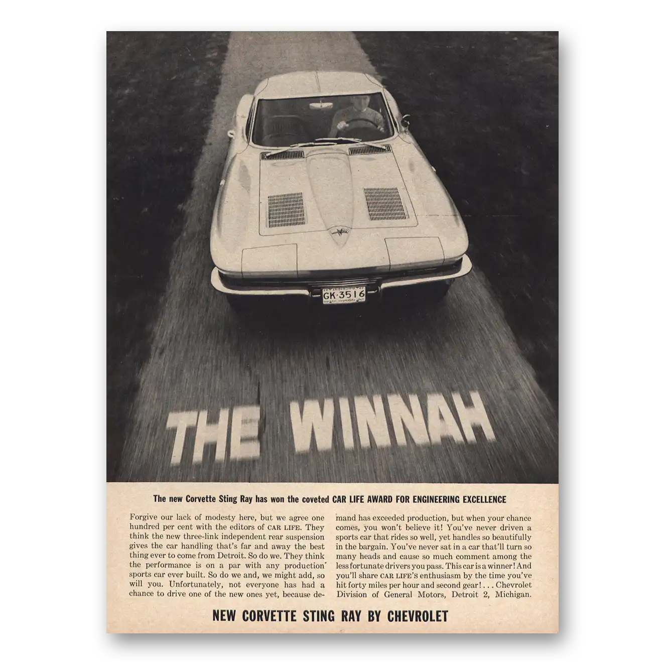 1963 Chevrolet Corvette Sting Ray The Winnah Vintage Magazine Print Ad