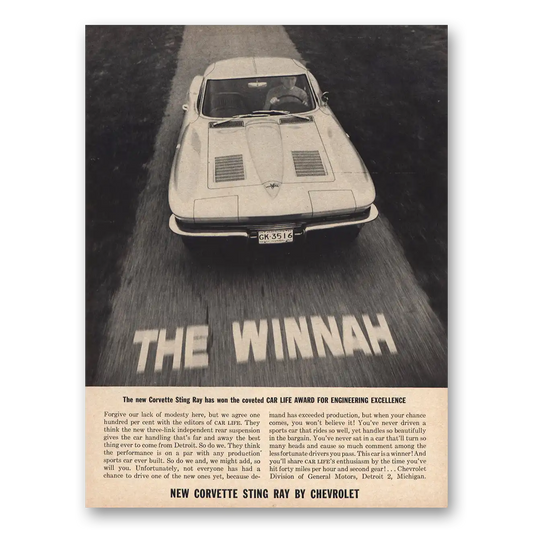 1963 Chevrolet Corvette Sting Ray The Winnah Vintage Magazine Print Ad