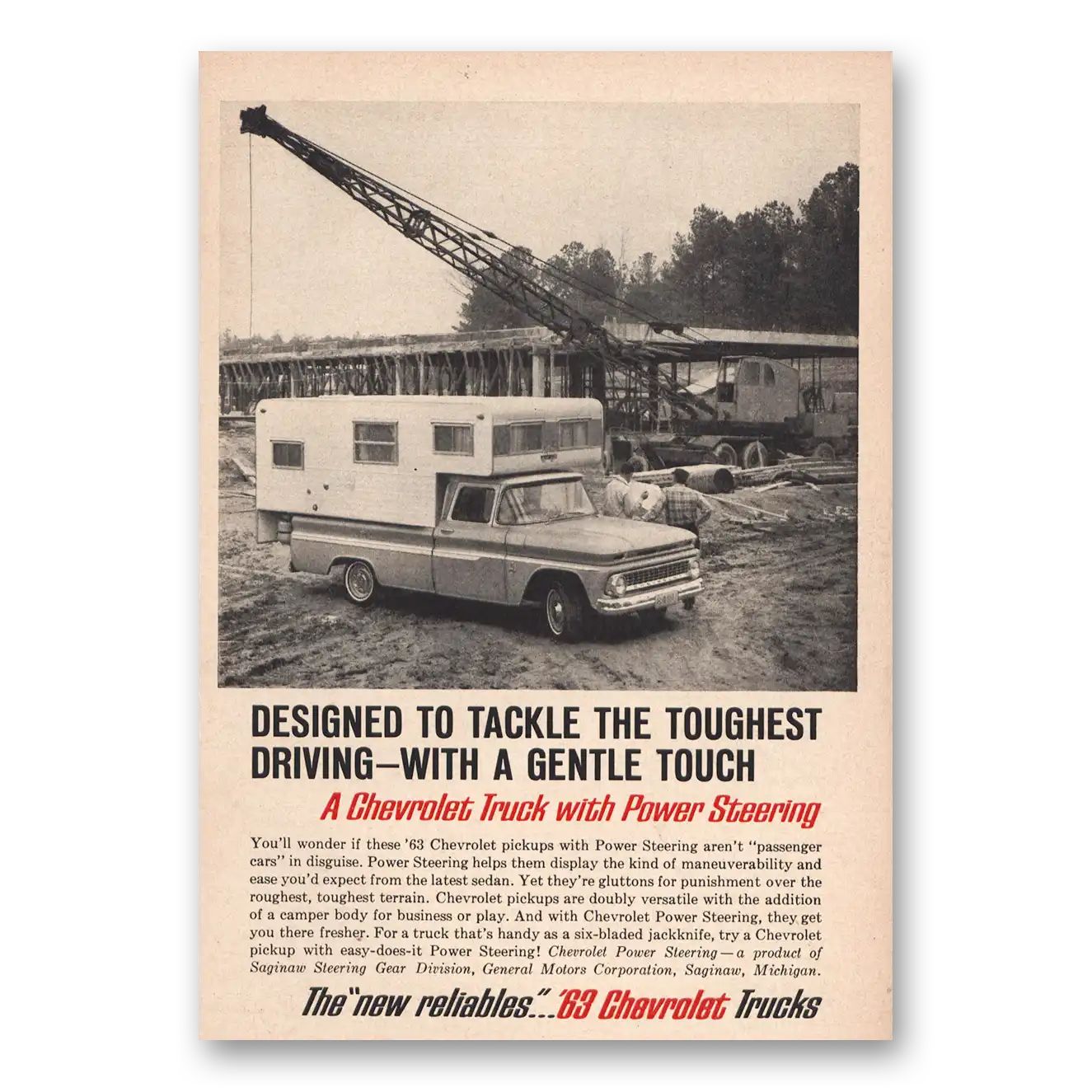 1963 Chevrolet Trucks Tackle the Toughest Driving Vintage Magazine Print Ad