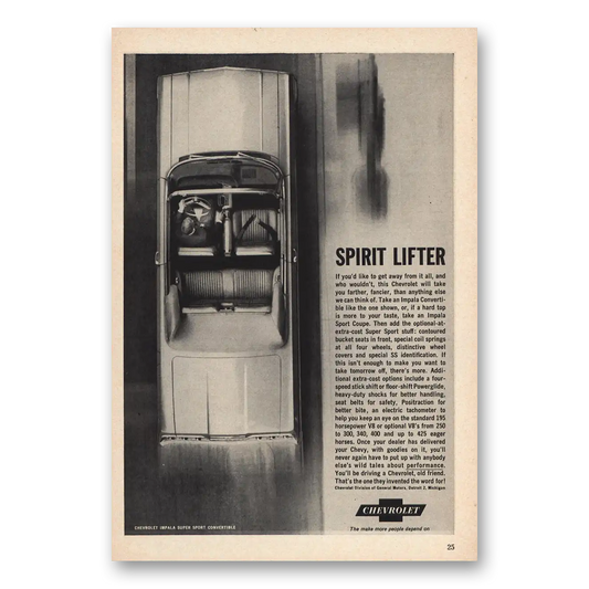 1963 Chevrolet Impala Spirit Lifter Vintage Magazine Print Ad