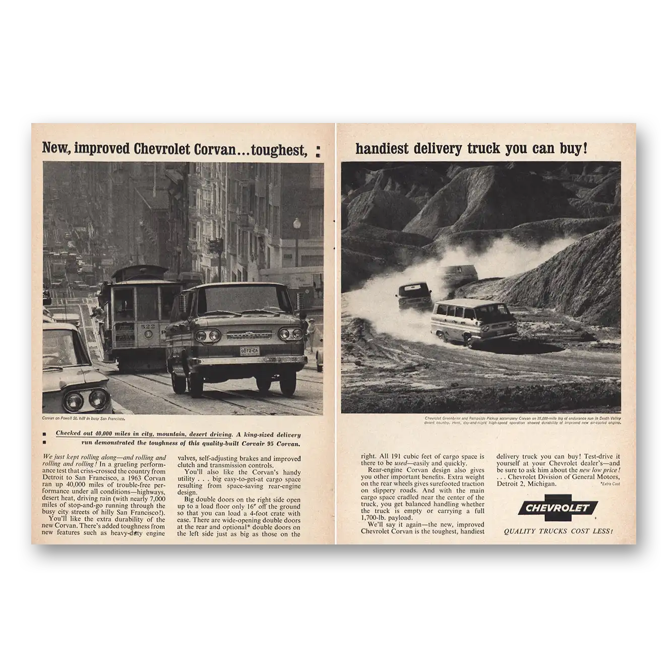 1963 Chevrolet Corvan Toughest Handiest Delivery Truck Vintage Magazine Print Ad