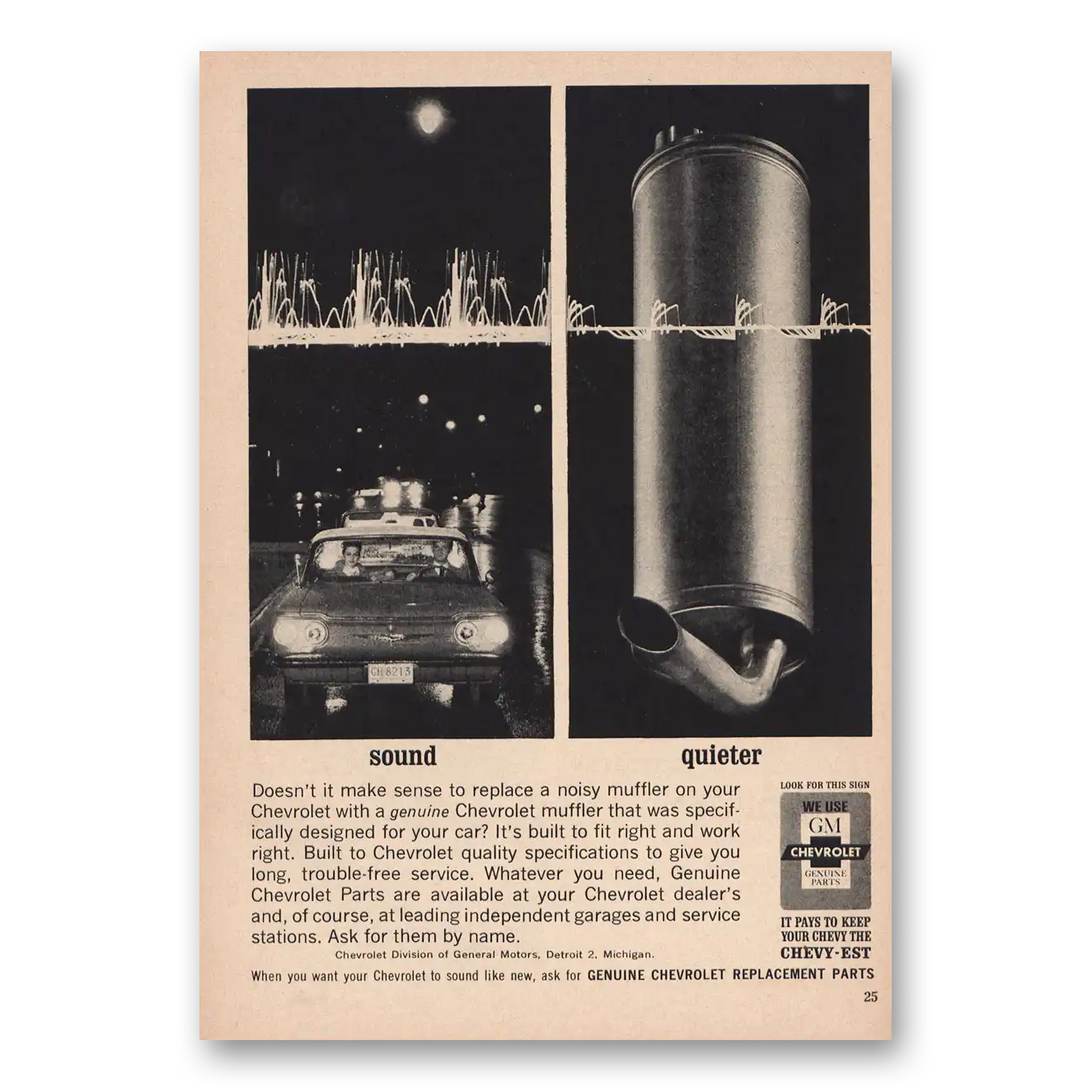 1963 Chevrolet Sound Quieter Muffler Vintage Magazine Print Ad