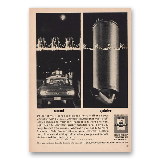 1963 Chevrolet Sound Quieter Muffler Vintage Magazine Print Ad