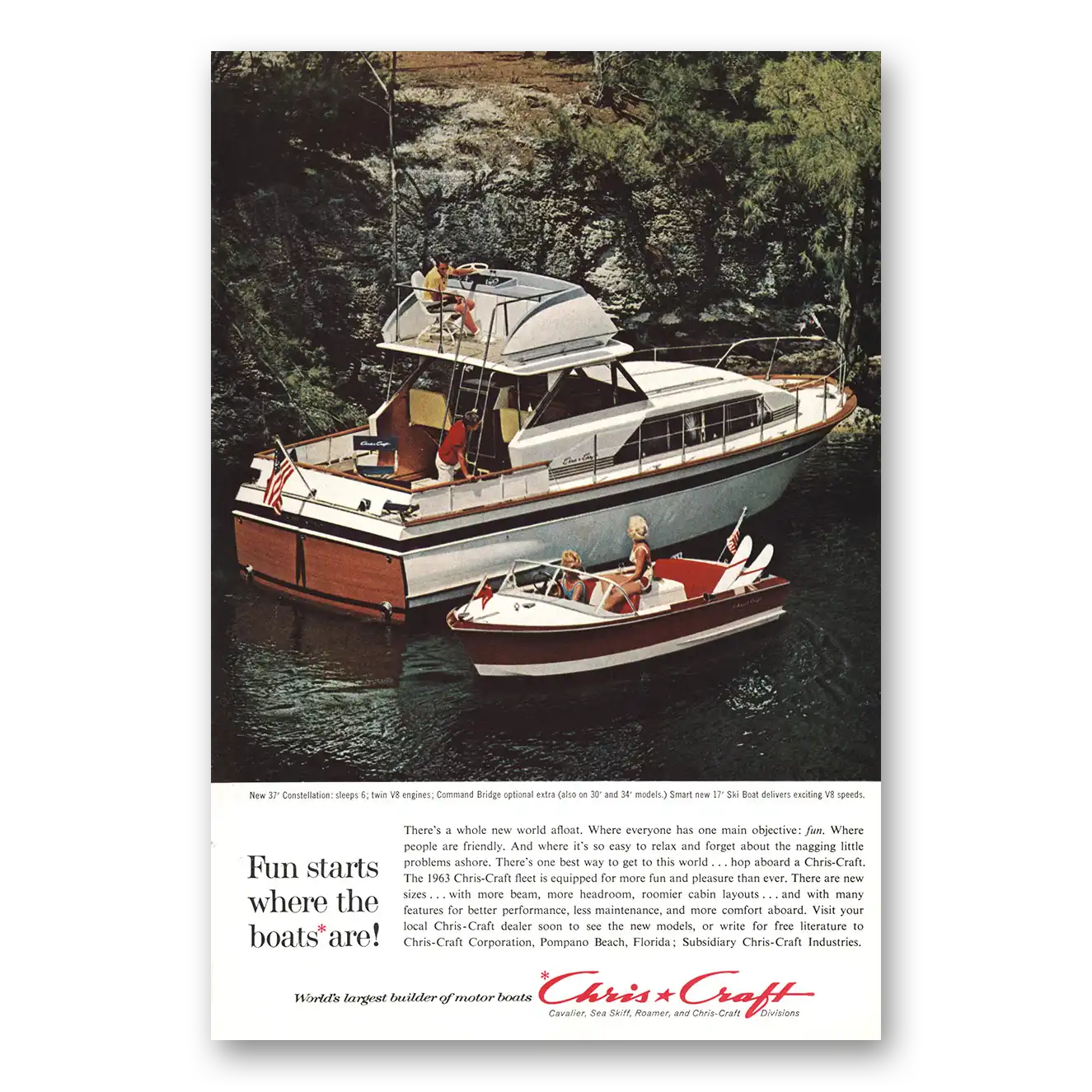 1963 Chris Craft Constellation Fun Starts Where the Boats Are Vintage Magazine Print Ad