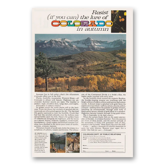 1963 Colorado Resist If You Can the Lure of Colorado in Autumn Vintage Magazine Print Ad