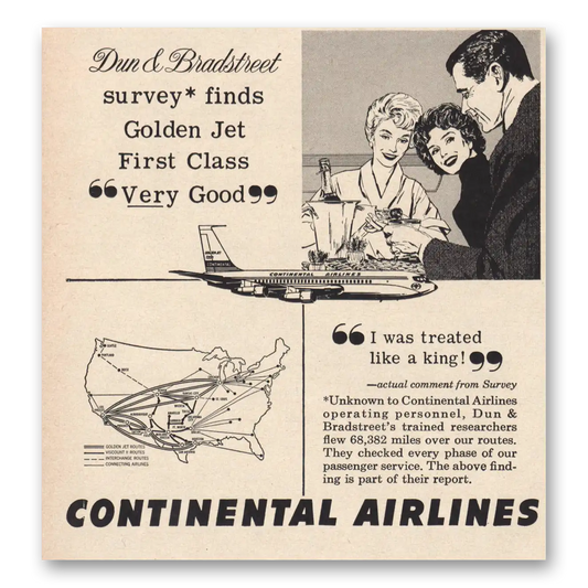 1963 Continental Airlines Golden Jet First Class Very Good Vintage Magazine Print Ad