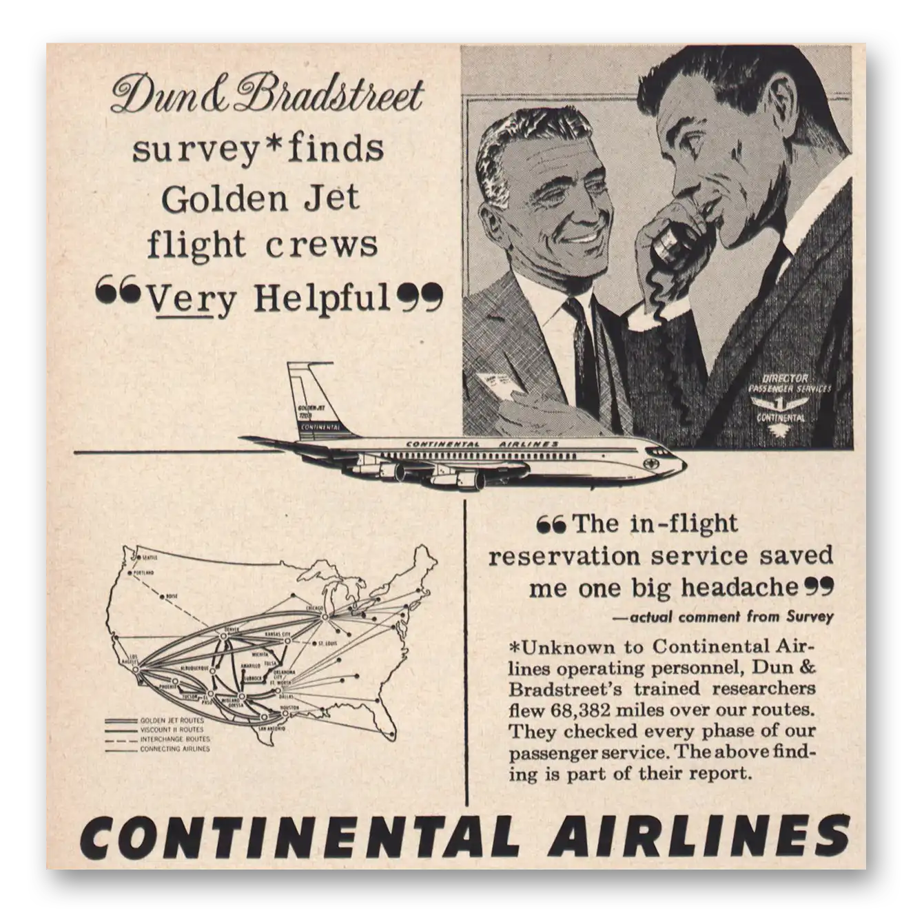 1963 Continental Airlines Flight Crews Very Helpful Vintage Magazine Print Ad