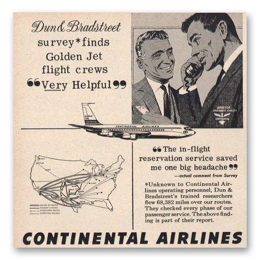 1963 Continental Airlines Flight Crews Very Helpful Vintage Magazine Print Ad