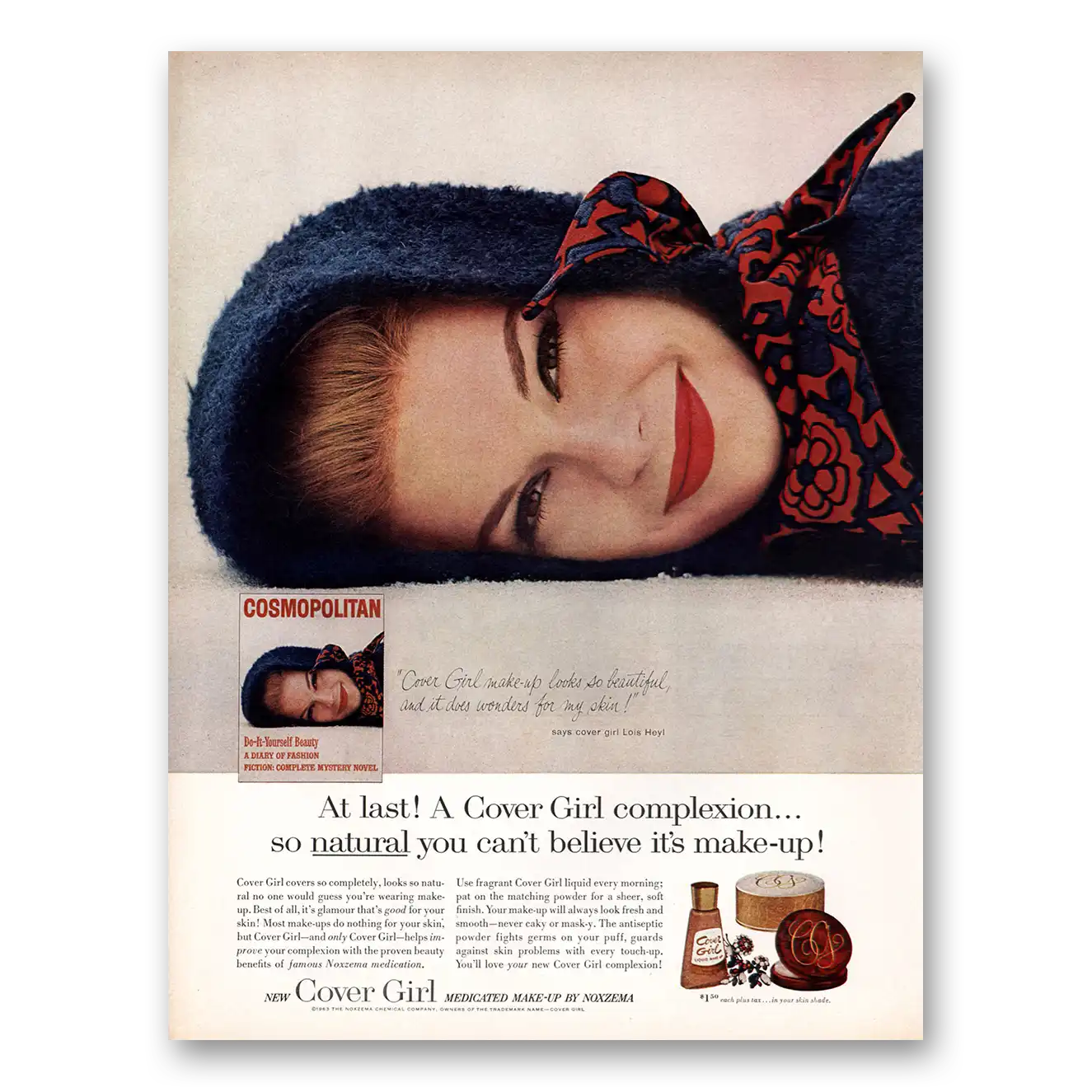 1963 Cover Girl Make Up Lois Heyl Complexion So Natural Vintage Magazine Print Ad