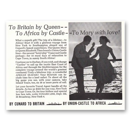 1963 Cunard Union Castle To Mary With Love Vintage Magazine Print Ad