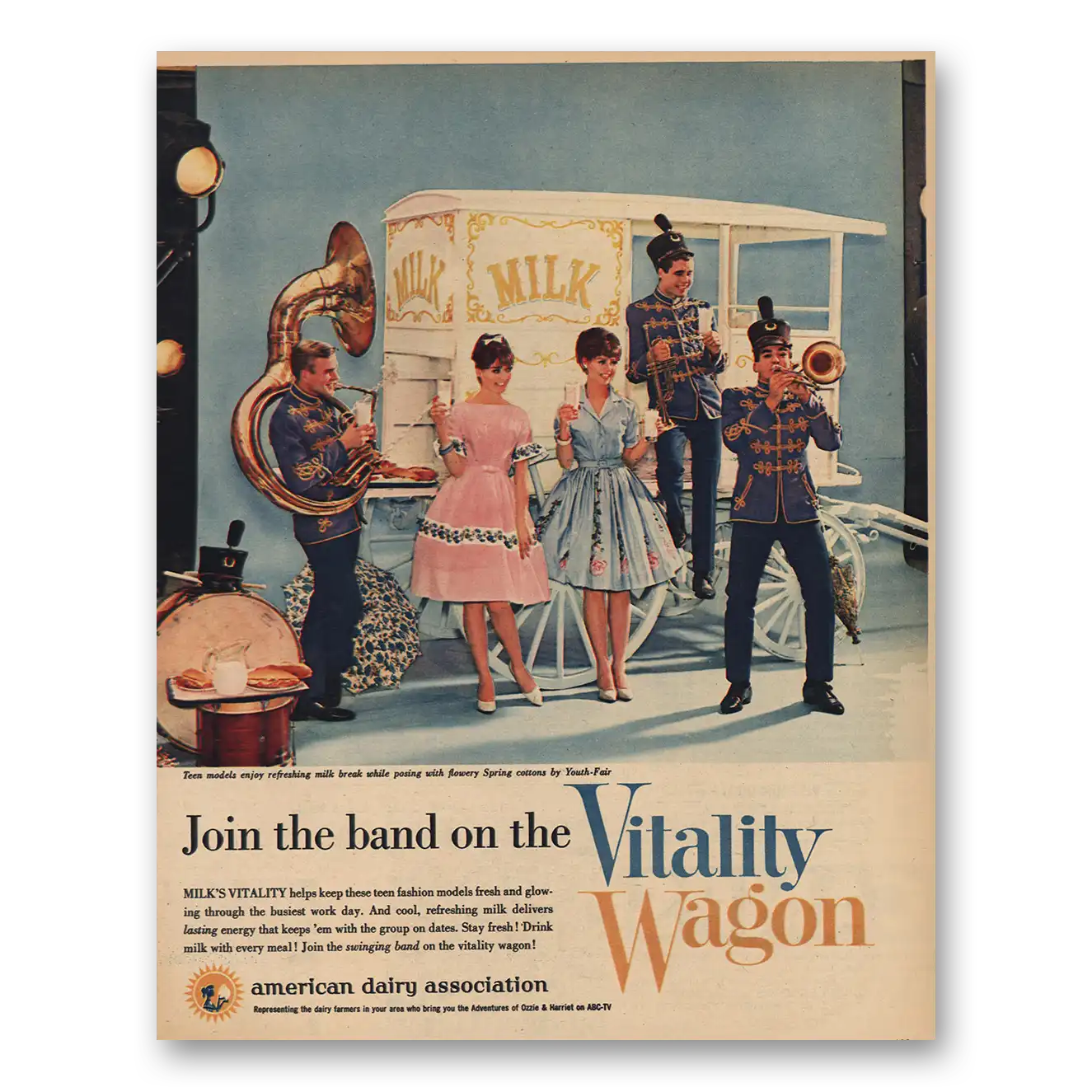 1963 American Dairy Join the Band Vitality Wagon Vintage Magazine Print Ad